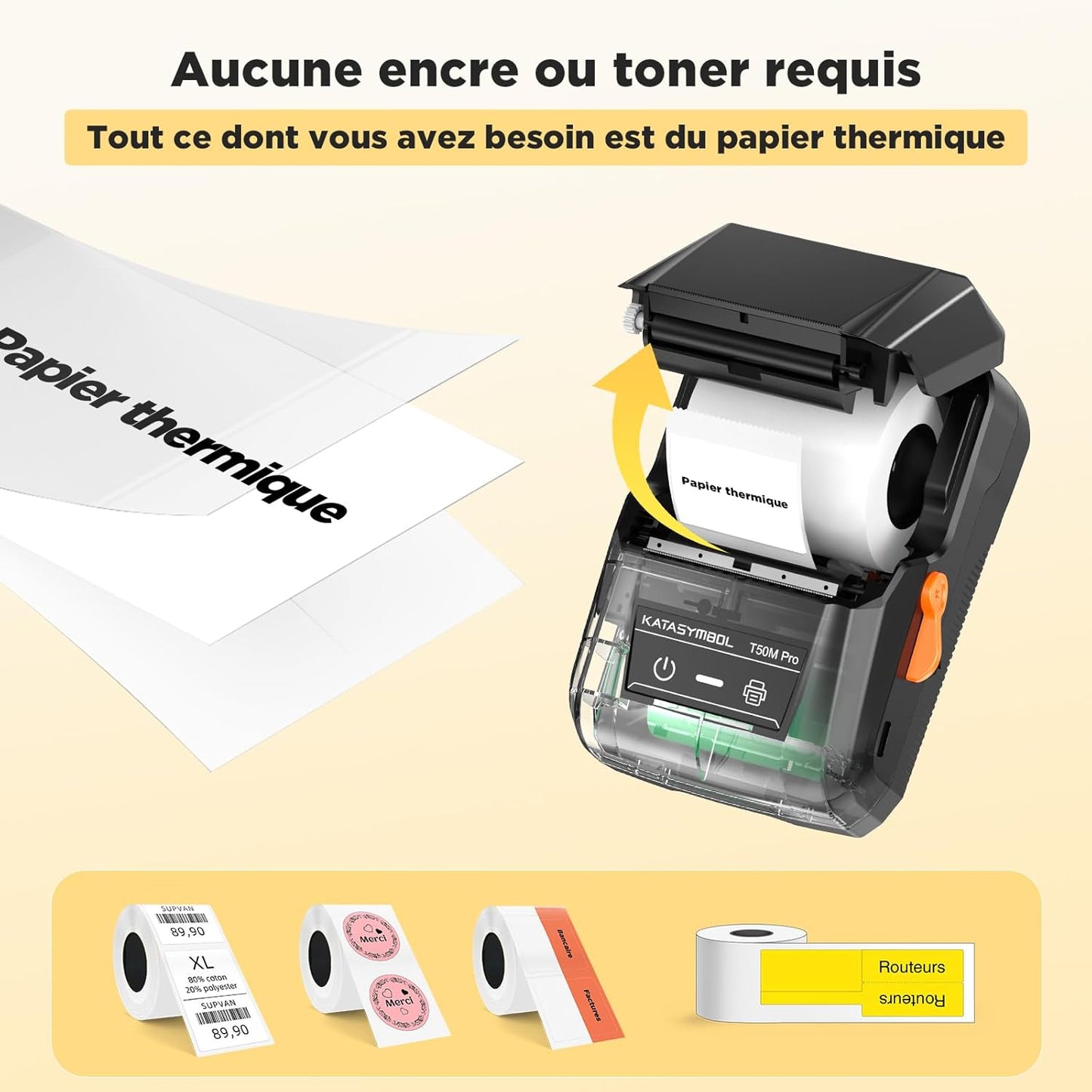 SUPVAN Etiqueteuse T50M Pro, Étiqueteuse Autocollante contien 1 Rouleau Étiquettes Imperméables, Imprimante Etiquette Autocollante Thermique, Smart App 40+ Polices 700+ Icônes