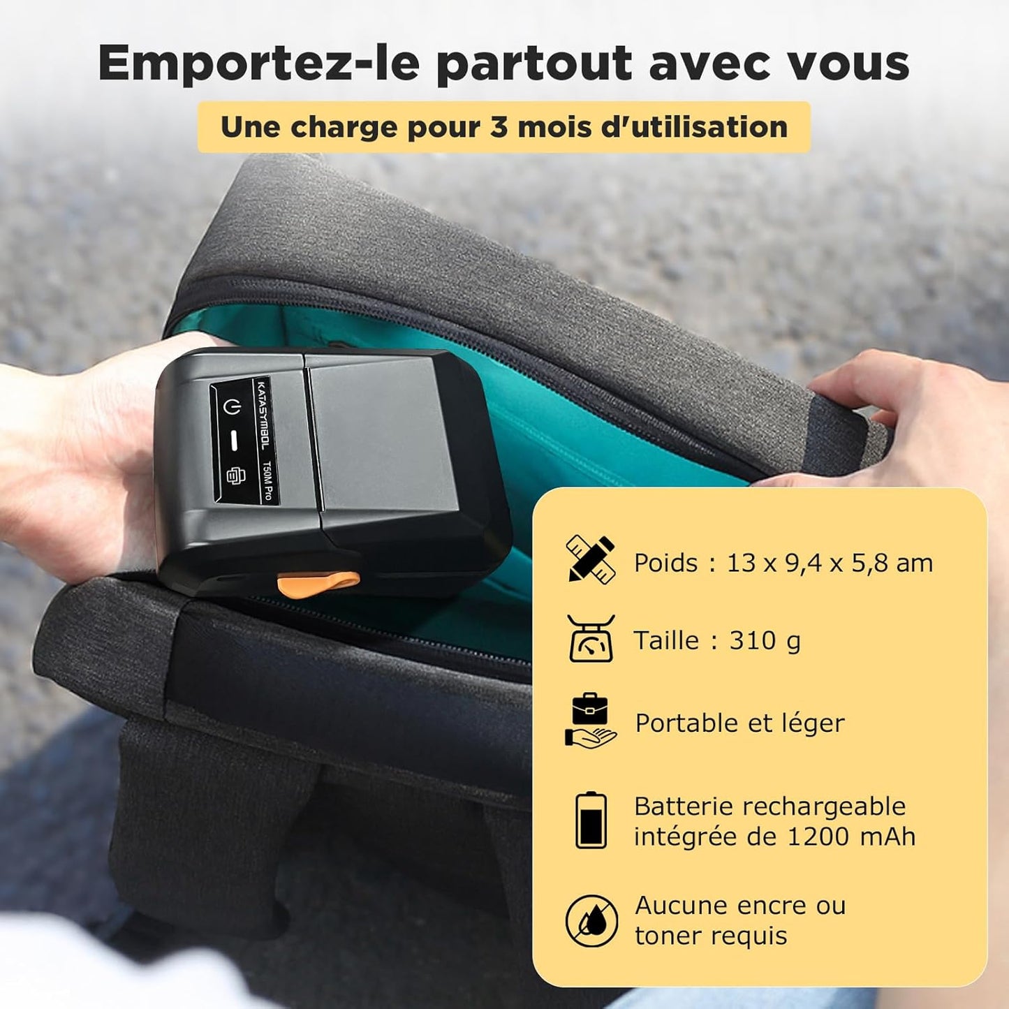 SUPVAN Etiqueteuse T50M Pro, Étiqueteuse Autocollante contien 1 Rouleau Étiquettes Imperméables, Imprimante Etiquette Autocollante Thermique, Smart App 40+ Polices 700+ Icônes